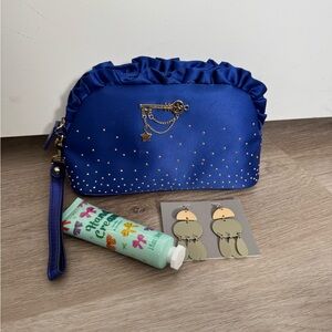 Victoria's Secret Royal Blue Cosmetic Pouch with Gold Details Bundle